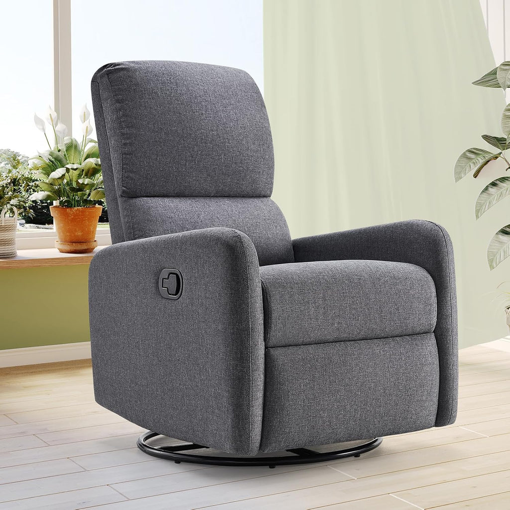 Jocisland Swivel Rocker Recliner Chair for Adults, Nursery Rocking Reclining with High Back, Small Glider for Small Spaces/Living Room/Bedroom/Nursing, Gray Linen (No Side Pockets)
