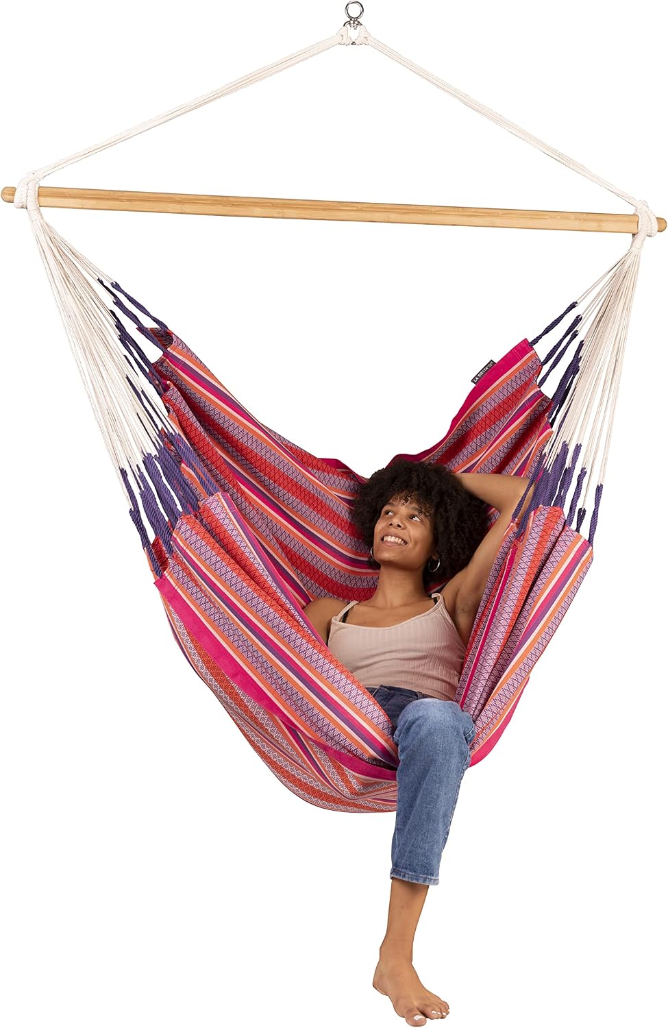 LA SIESTA® - XL King Habana Cotton Hammock Chair - Hammock Swing Chair - Hanging Hammock Chair for Indoor Outdoor - Hanging Chair for Bedroom Patio Balcony - Boho Hanging Chair - Max 355 Lbs, Flamingo