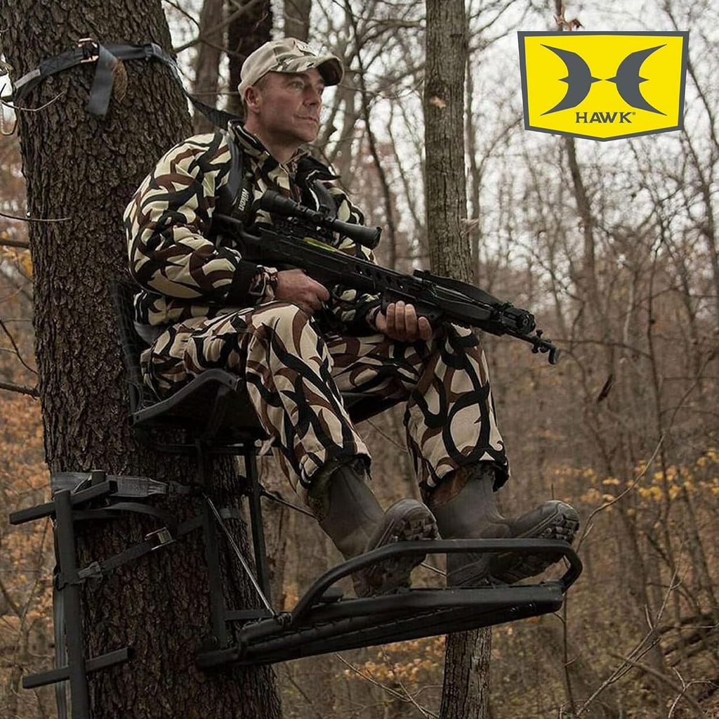 Hawk Kickback LVL Hang-On Deer Hunting Tree Stand, Deer Stand with Kick Back Footrest, XL Comfort Seat and Oversized Platform