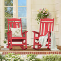 LUE BONA Outdoor Rocking Chairs Set of 2, HDPS Porch Rocker with High Back, Plastic Weather Resistant Rocking Chairs for Outdoor Indoor, Garden, Backyard, 350lb, Bright Red