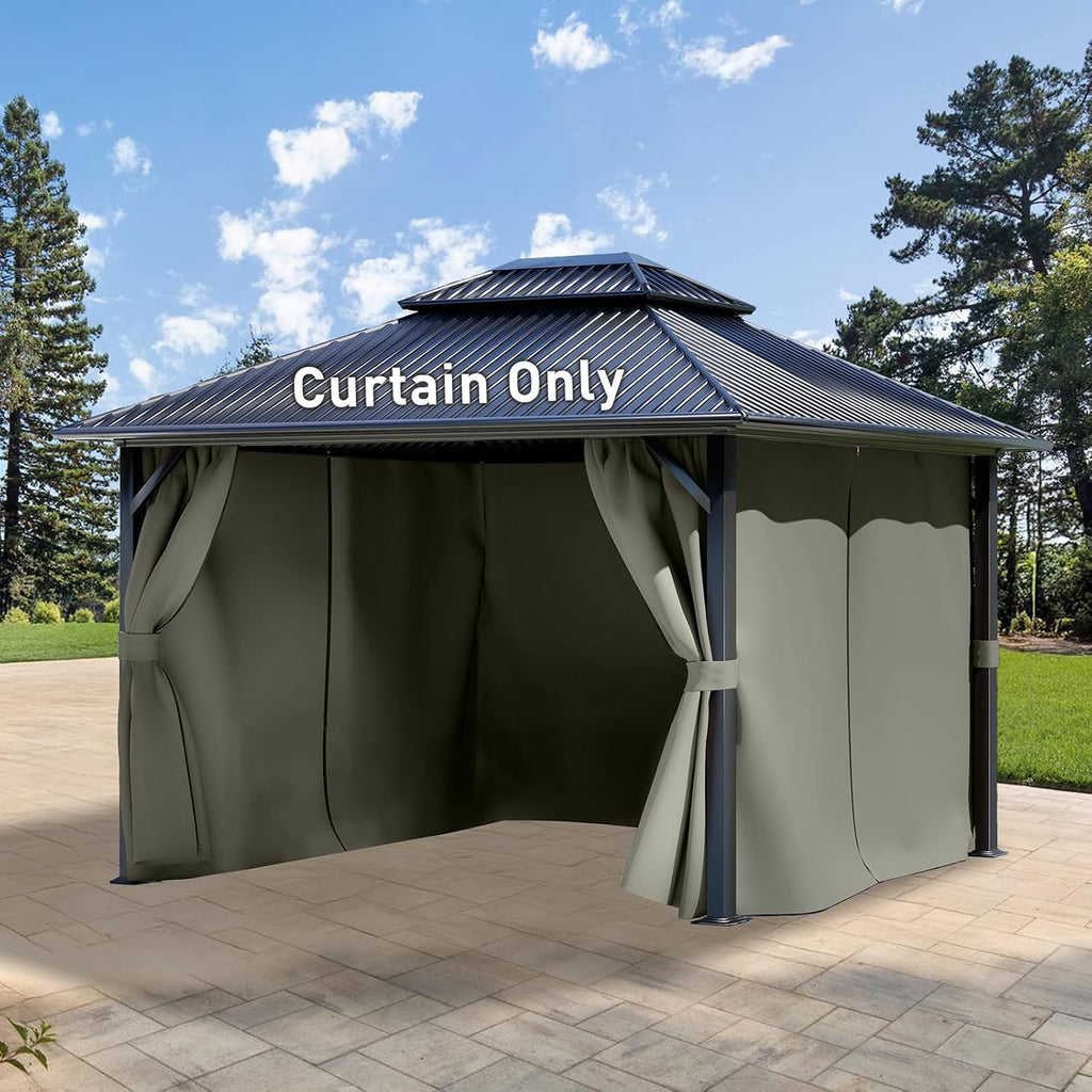 Aoodor 12x14 ft Outdoor Gazebo Curtains, 4 Panels Waterproof Privacy Sidewall Replacement with Zipper for Patio Pergola and Canopy, Gray