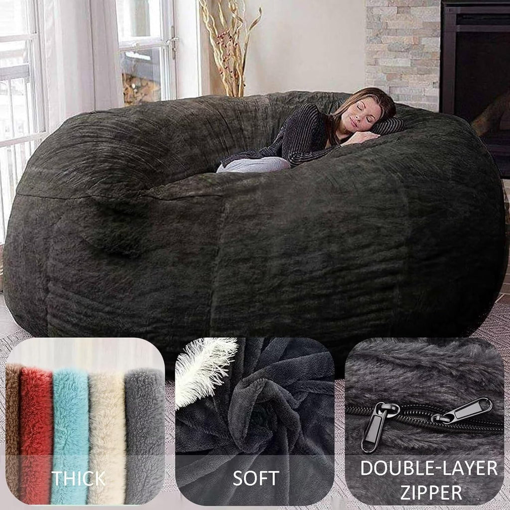 BCU 6FT Bean Bag Chair for Adults and Kids Without Filler Giant Stuffed Animal Storage Cover Soft Faux Fur Floor Chair Cover for Bedroom Living Room, Apple Green