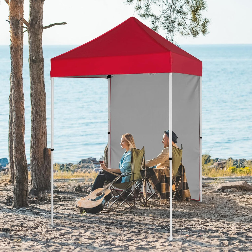 EAGLE PEAK Pop up Canopy 5x5, Outdoor Portable Canopy Tent with One Removable Sunwall, Carry Bag Included, Red