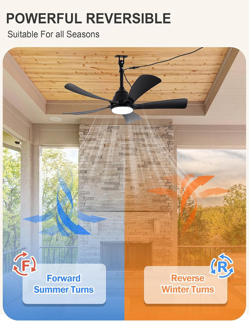42 Inch Waterproof Outdoor Ceiling Fans with Lights Gazebo Fan for Outdoor Hanging DC Motor 6-Speed Reversible Timer 3 Color Dimmable LED Light Plug-in Ceiling Fan Outside for Patios Porch