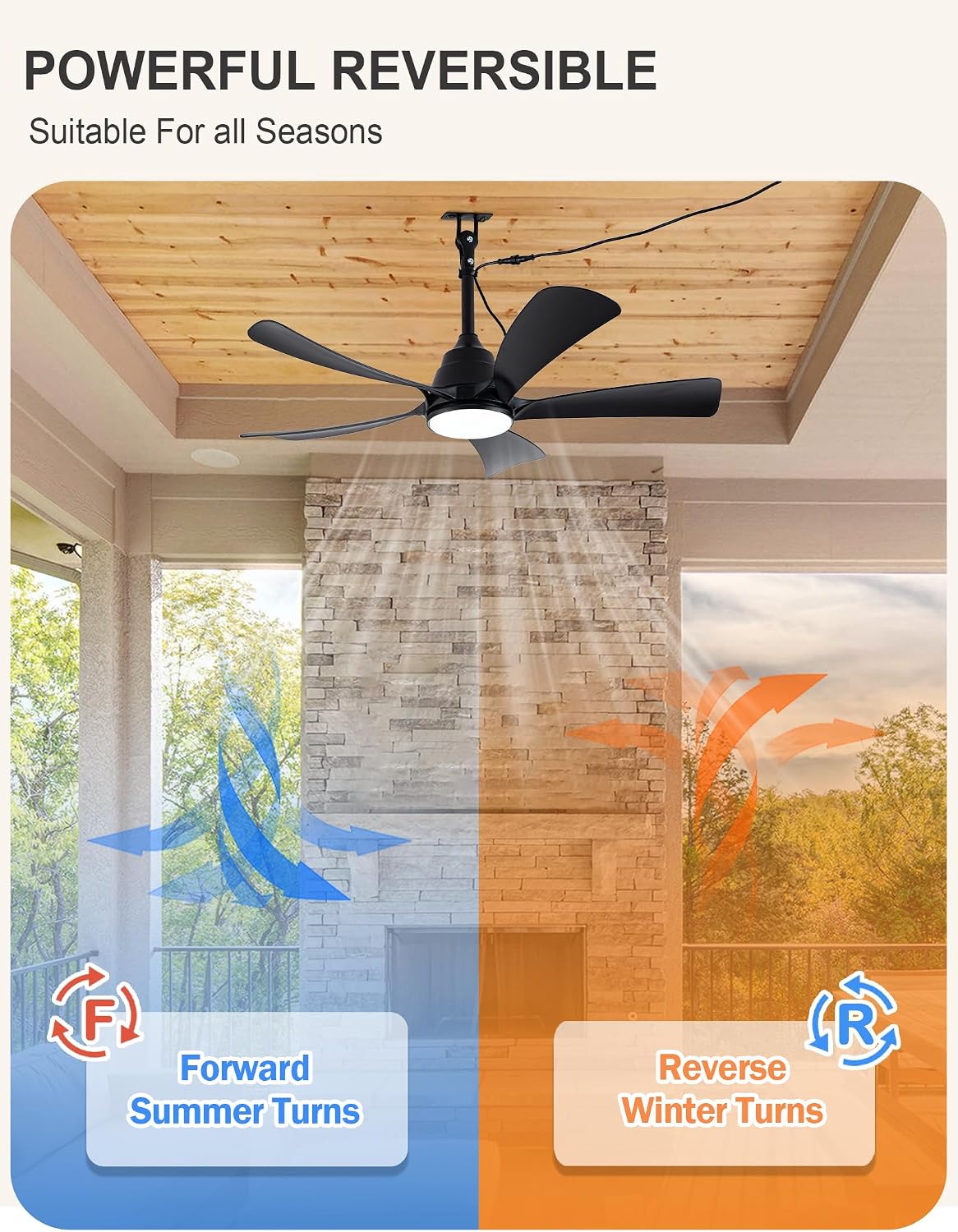 42 Inch Waterproof Outdoor Ceiling Fans with Lights Gazebo Fan for Outdoor Hanging DC Motor 6-Speed Reversible Timer 3 Color Dimmable LED Light Plug-in Ceiling Fan Outside for Patios Porch