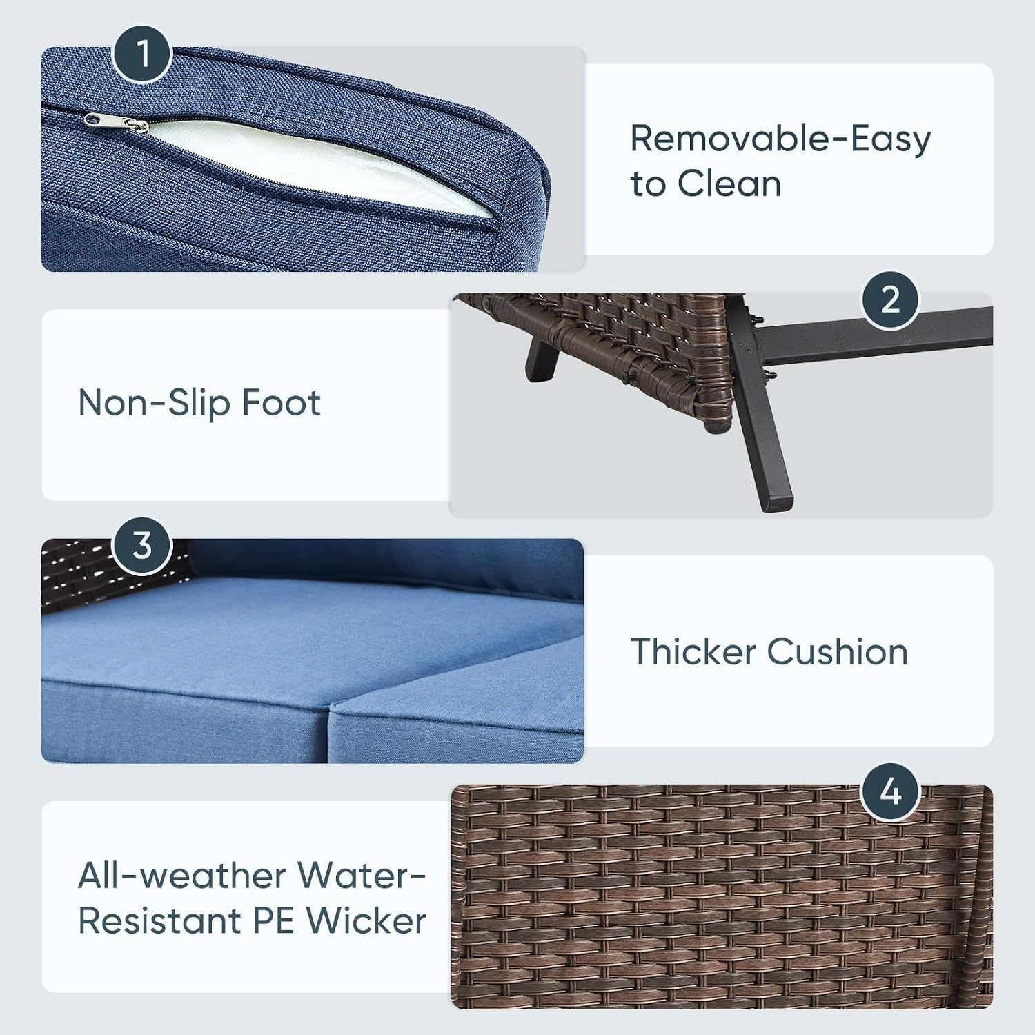 Belord 5 Piece Outdoor Conversation Patio Furniture Set - All-Weather Wicker Patio Rocking Chairs with Loveseat Glider Chair and Coffee Table for Patio Deck Porch Backyard Blue Cushion