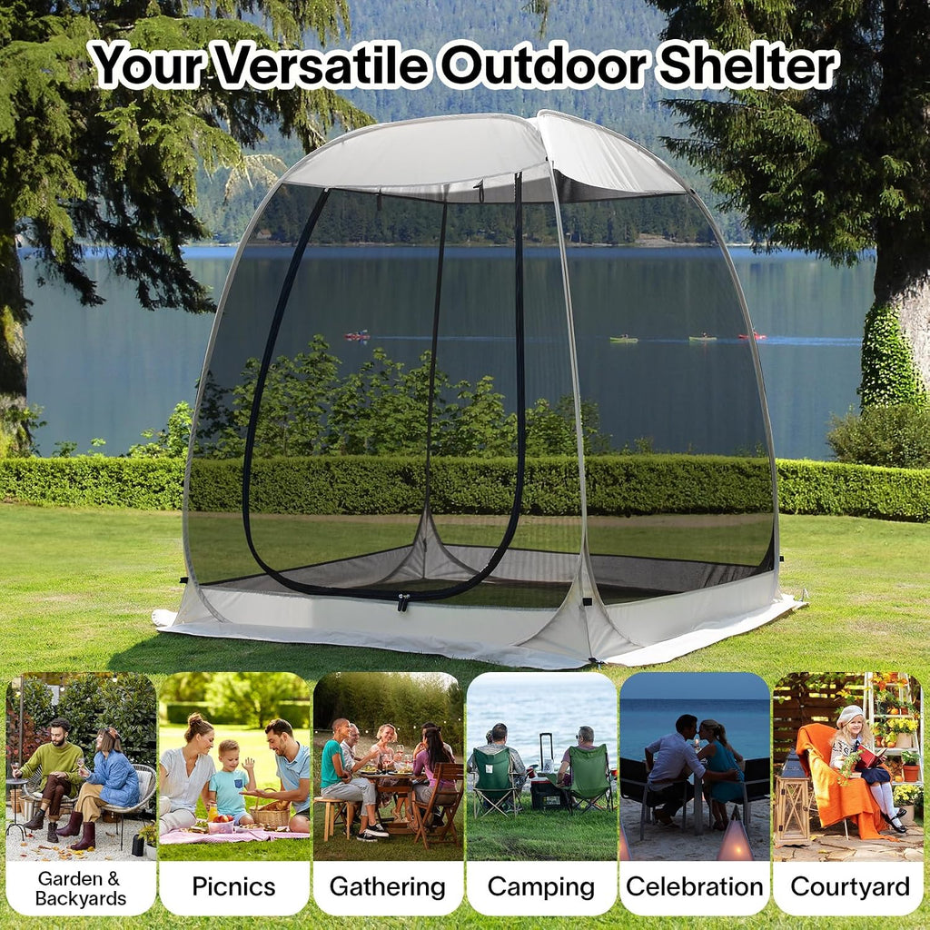 LEEDOR Pop Up Screen House, 6-10-15 Person Outdoor Screen Tent，Camping Screen Room with Carry Bag, Screened Gazebo with Mosquito Netting, Instant UV Resistant Sun Shelter for Garden, Patio, Backyard