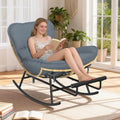 ZENPETIO Outdoor Rocking Chair - Oversized Metal Frame Papasan Rocking Chair with All Weather PE Wicker Rattan Rocker and Footrest for Patio, Balcony, Porch, Lawn and Living Room - Grey