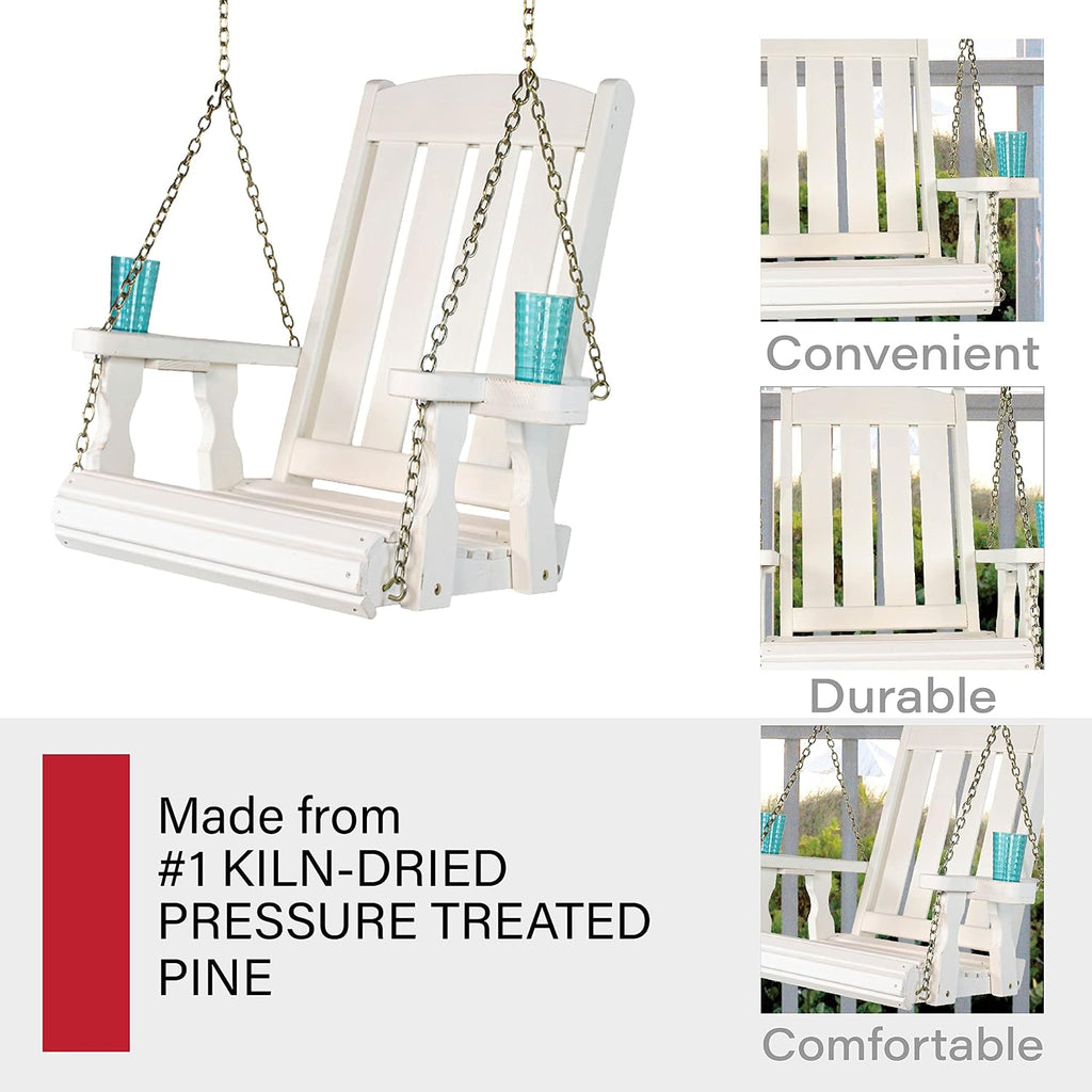 Amish Casual Heavy Duty Mission Pressure Treated Swing Chair with Cupholders (Semi-Solid White Stain)