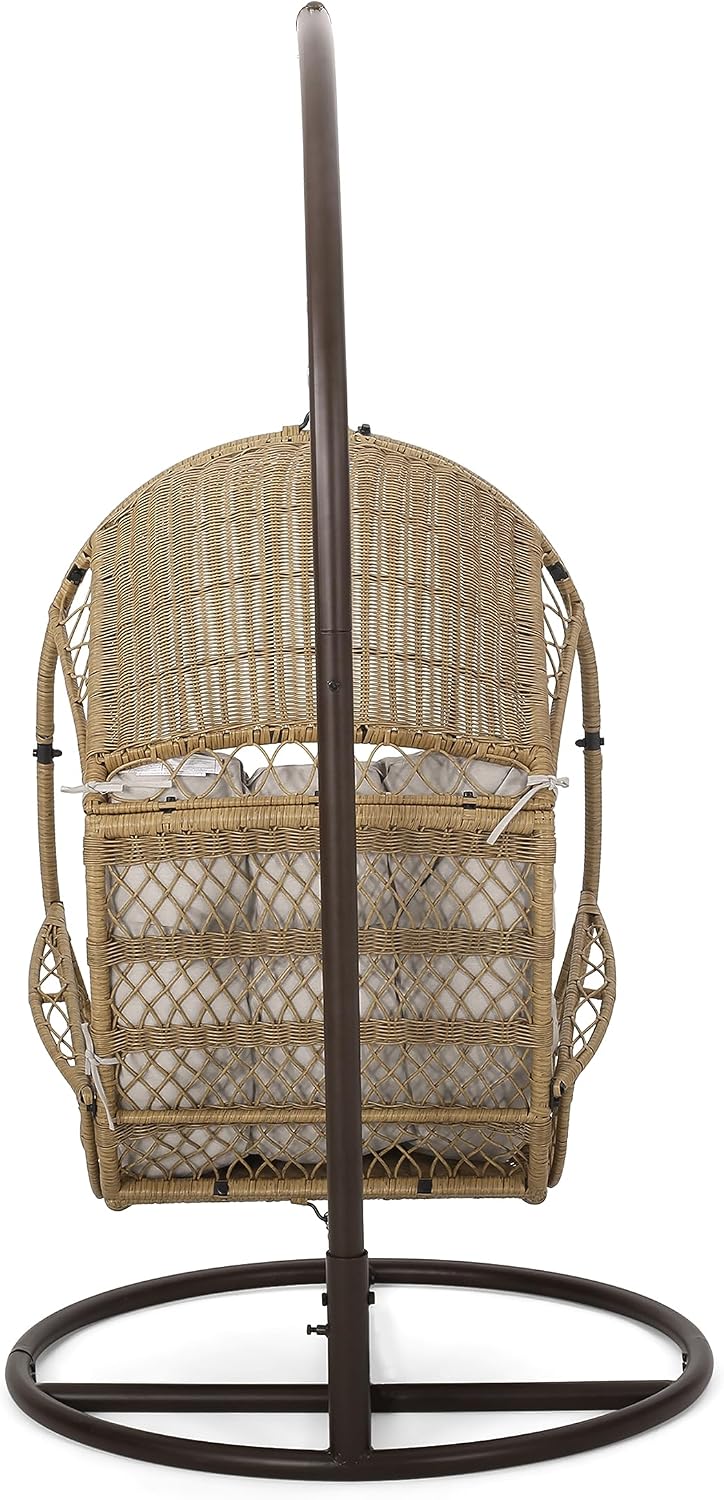 Christopher Knight Home Amanda Wicker Hanging Chair with Stand, Light Brown, Brown, Beige