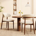 Kitchen Dining Chairs Set of 2 Modern Upholstered Leather Farmhouse Dining Room Chair with Metal Legs, Walnut/Beige