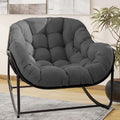 Papasan Rocking Chair, Oversized Papasan Chair with Cushion and Frame for Indoor& Outdoor,Egg-Shaped Patio Rocking Chair for Garden, Deck, Living Room, Light Grey