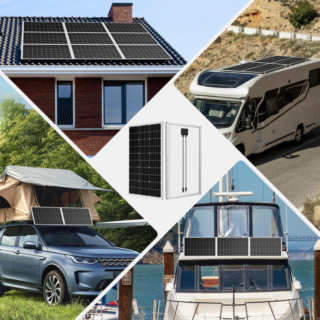 DOKIO 100W 18V Solar Panel 2-Pack for 12V Battery Charging, Monocrystalline Glass Modules with Aluminum Frame, MC4, Pre-Drilled Holes, Series/Parallel for RV, Boat, Roof, Off-Grid Systems