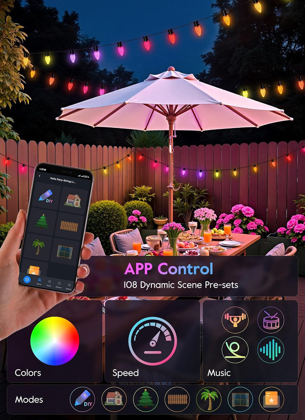 Brightown Smart C9 LED Christmas Lights, 150 LED RGB C9 String Light with Remote, App Control, Music Sync, Connectable Waterproof Outdoor Christmas Lights for House Tree Patio Holiday Xmas Decor