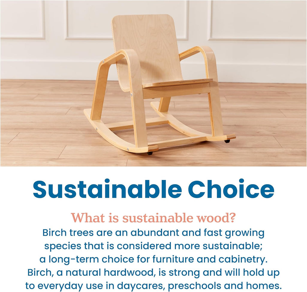 ECR4Kids Bentwood Reading Rocking Chair with Armrests and Cushion, Montessori Furniture, Natural