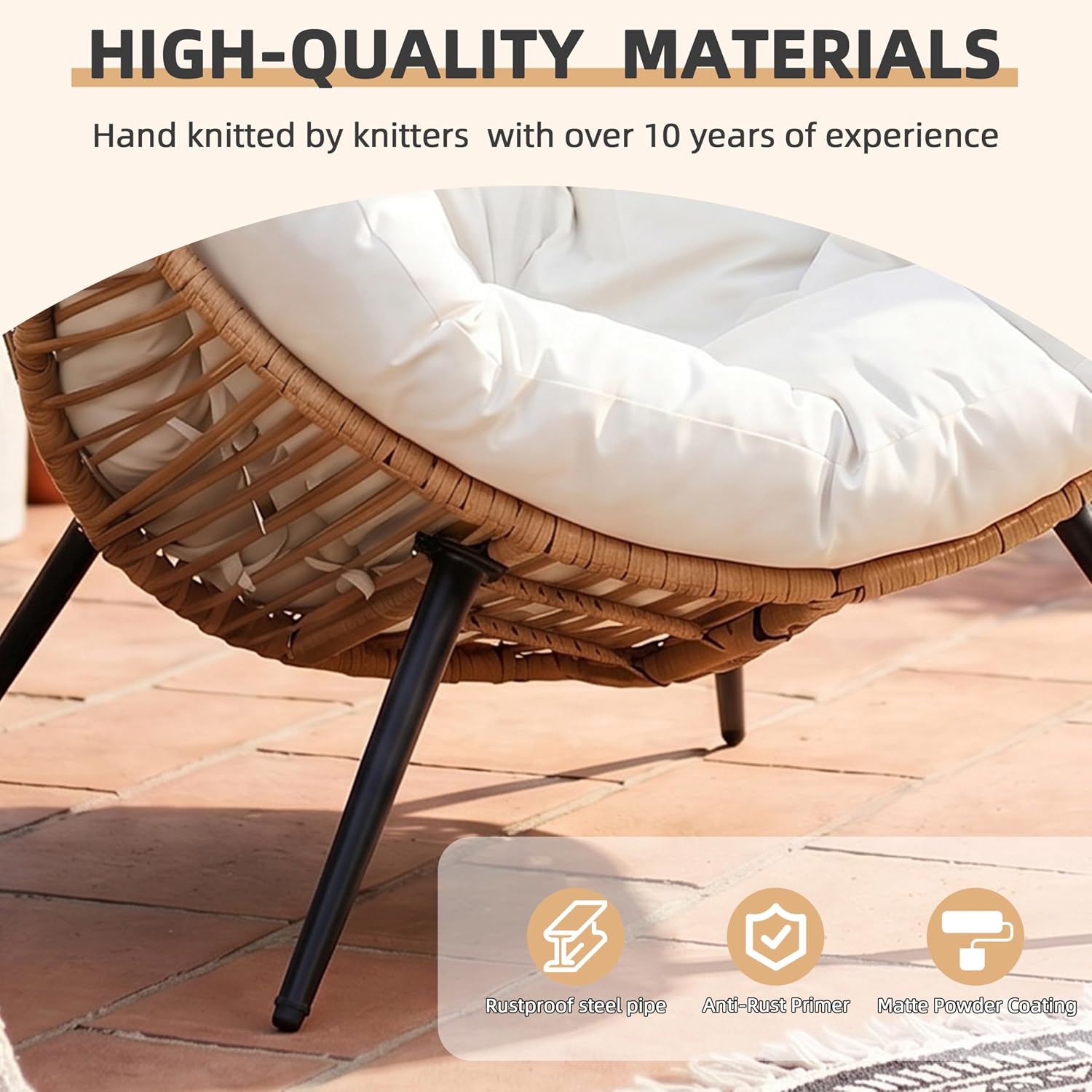 JAMFLY Egg Chair Wicker Outdoor Chairs, Oversized Patio Chair Oversized Lounger Chair with Cushion for Indoor Living Room, Bedroom, Outside Patio Backyard Balcony, Creamy White