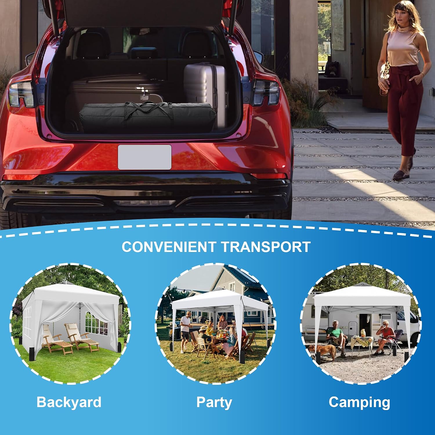 SANWAY 10x10 Pop Up Canopy Tent with Sidewalls x 4 – Easy Setup Canopy Tent, Waterproof, UV-Resistant, Portable with Carry Bag for Outdoor Events, Camping, and Backyard Parties – White