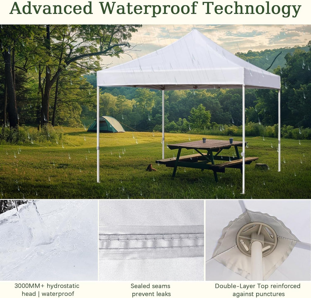 Easy 10x10 Pop Up Canopy Tent with 4 Sidewalls, Heavy Duty Commercial Use, Peak Tensioner Frame, Industry-Leading 3000mm Waterproof, 500D Silver Coated, Wheeled Bag, Sandbags, Stakes & Ropes, White