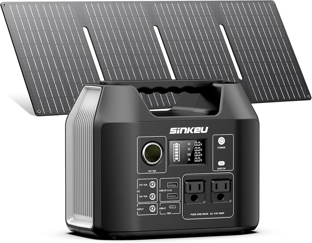 SinKeu Solar Generator with Panels Included - 300W Portable Power Station with 40W Solar Panel,256Wh (80000mAh) LiFePO4 Battery with USB DC AC Outlets for Home, Laptop, RV, Hurricane, Camping