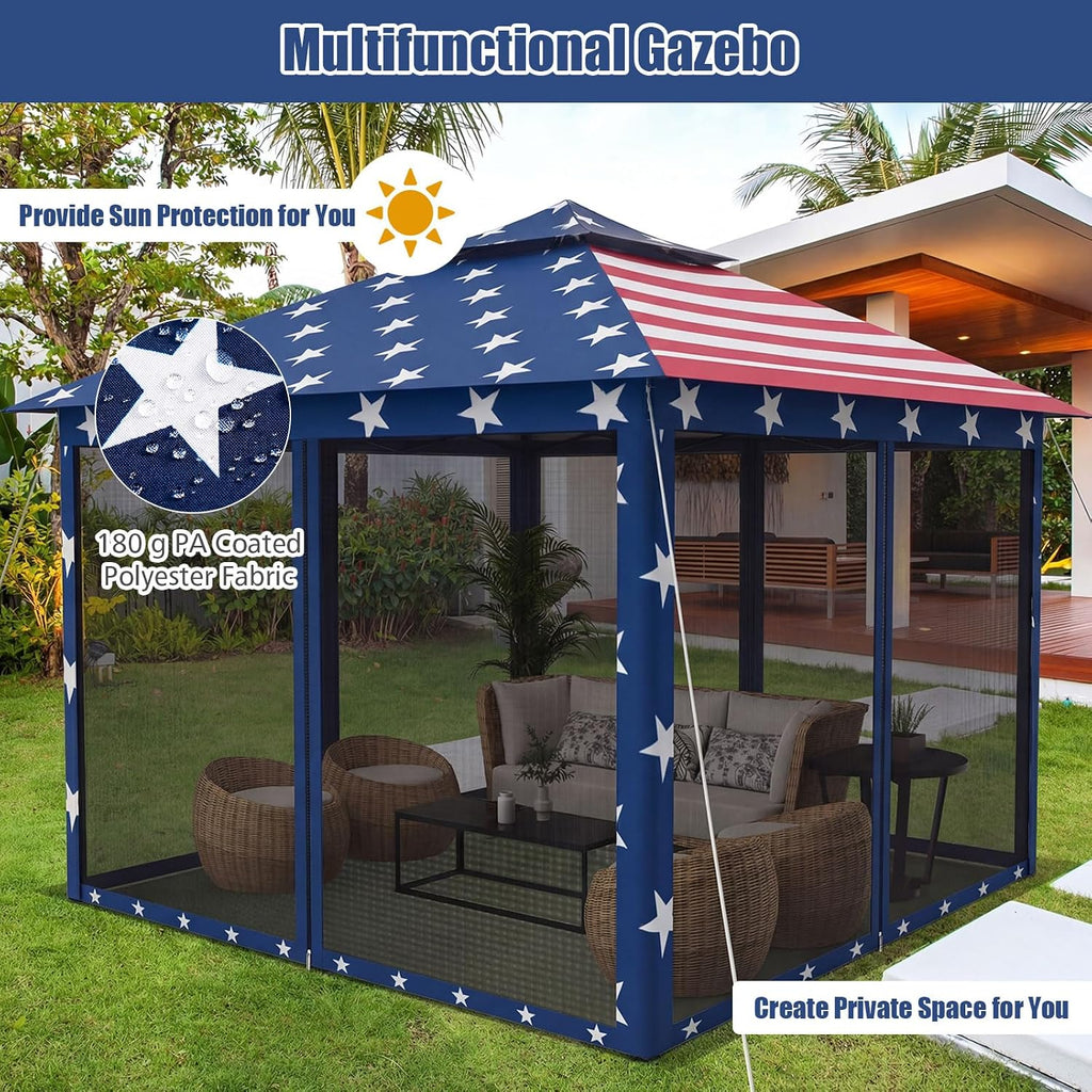 Tangkula 11x11 Ft Pop up Gazebo, 2-Tier Outdoor Patio Gazebo with Netting, Carry Bag, 121 Square Feet of Shade for Backyard, Deck, Poolside