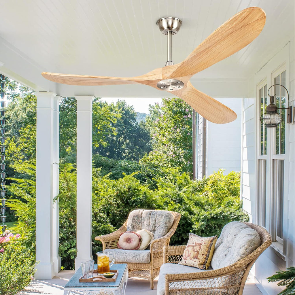 52' Ceiling Fans Without Lights, Solid Wood Ceiling Fan with Remote Control No Light, Modern Ceiling Fan with 3 Blades, Indoor Outdoor Ceiling Fans for Patios, Gazebo(Nature Wood)