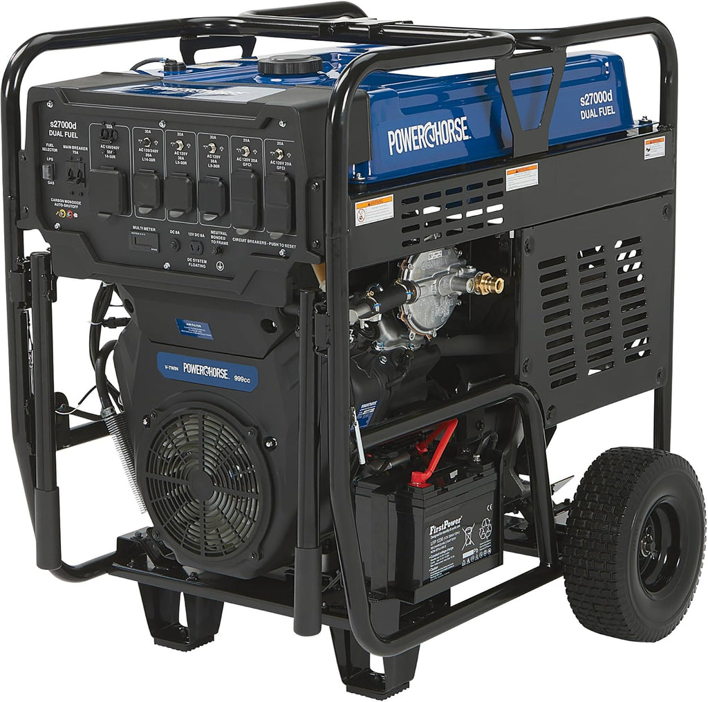 Powerhorse Portable Generator, 27,000 Surge Watts, 18,000 Rated Watts, 120/240V, Dual Fuel, Electric Start, CO Shutdown