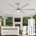 Outdoor Ceiling Fans for Patios with Light, 66 inch Large Ceiling Fans with Lights, Modern Indoor Exterior Large Airflow Commercial Ceiling Fan for Gazebo Porch Garage, Dual Finish-Nickel & Oak Gray