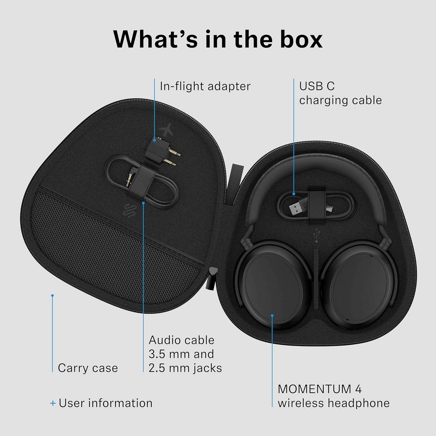 Sennheiser Momentum 4 Wireless Noise Cancelling Headphones - Bluetooth Headset for Crystal-Clear Calls with Adaptive Noise Cancellation, Over-Ear Headphones, 60h Battery Life, Folding Design, Black