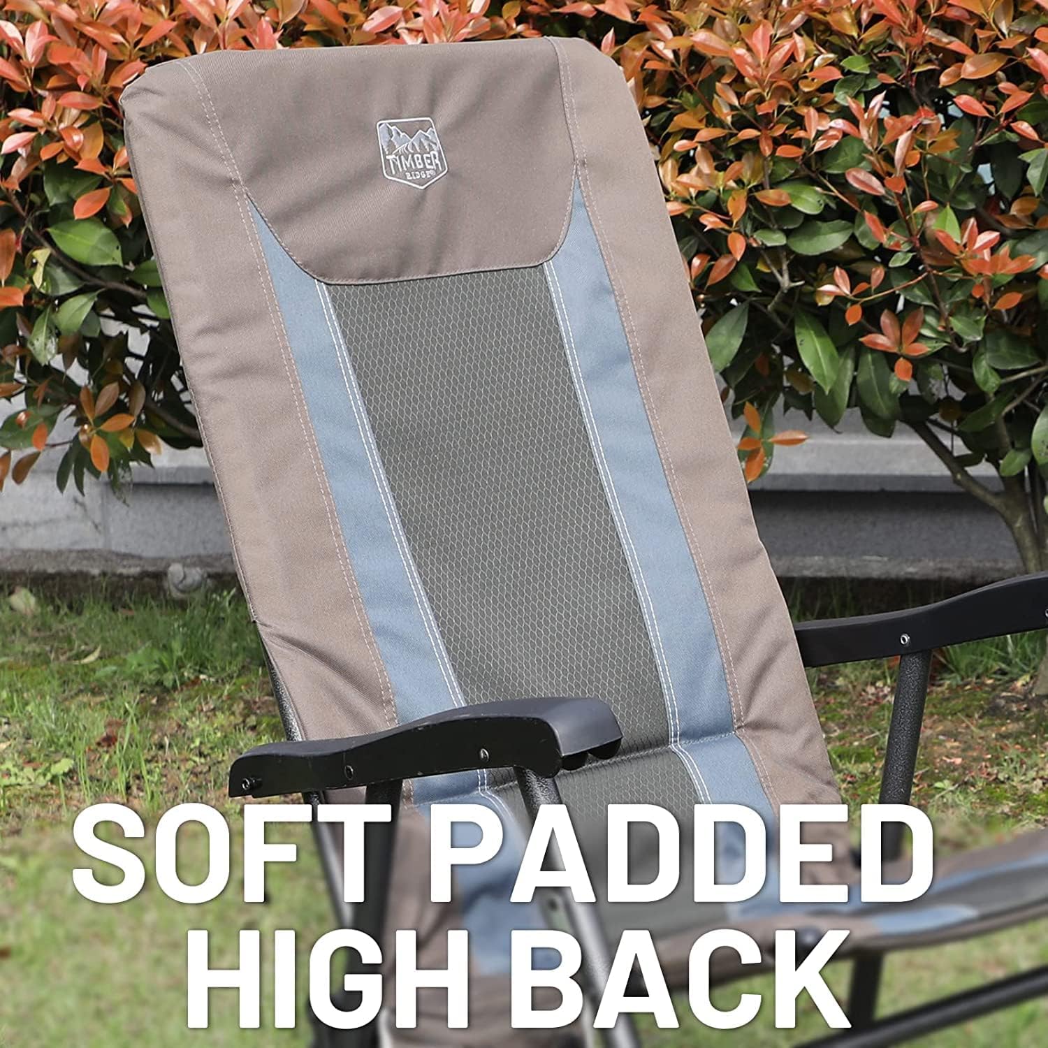 TIMBER RIDGE Outdoor Folding Rocking Chair, 29' Padded High Back Neck & Back Support, Hard Armrests for Easy Stand Up, Stable Steel Frame Supports 300 lb, Quick Fold for Patio, Lawn & RV Camping,Brown