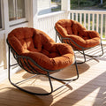YDcosyfy Oversized Outdoor Papasan Rocking Chair Set of 2 with Soft Cushion, Comfy Patio Egg Chair, Wicker Lounge Rocker for Balcony/Porch/Garden, Reinforced All Weather Rattan Frame, Burnt Orange