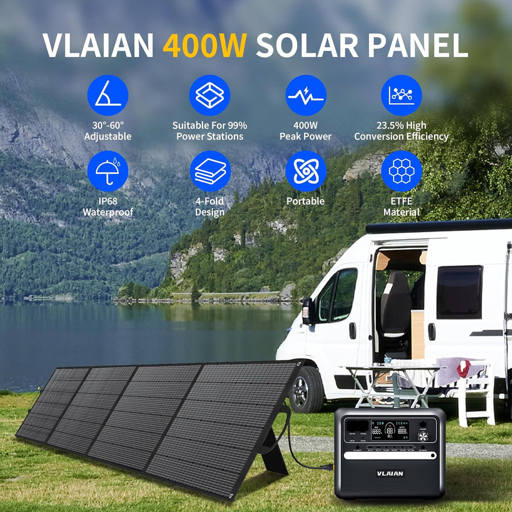400W Portable Solar Panel for Power Station Generator,400 Watt Foldable Solar Panel Charger with MC4 Output,3-in-1 DC Connector,23.5% High Efficiency for Outdoor Camping RV Travel (400W)