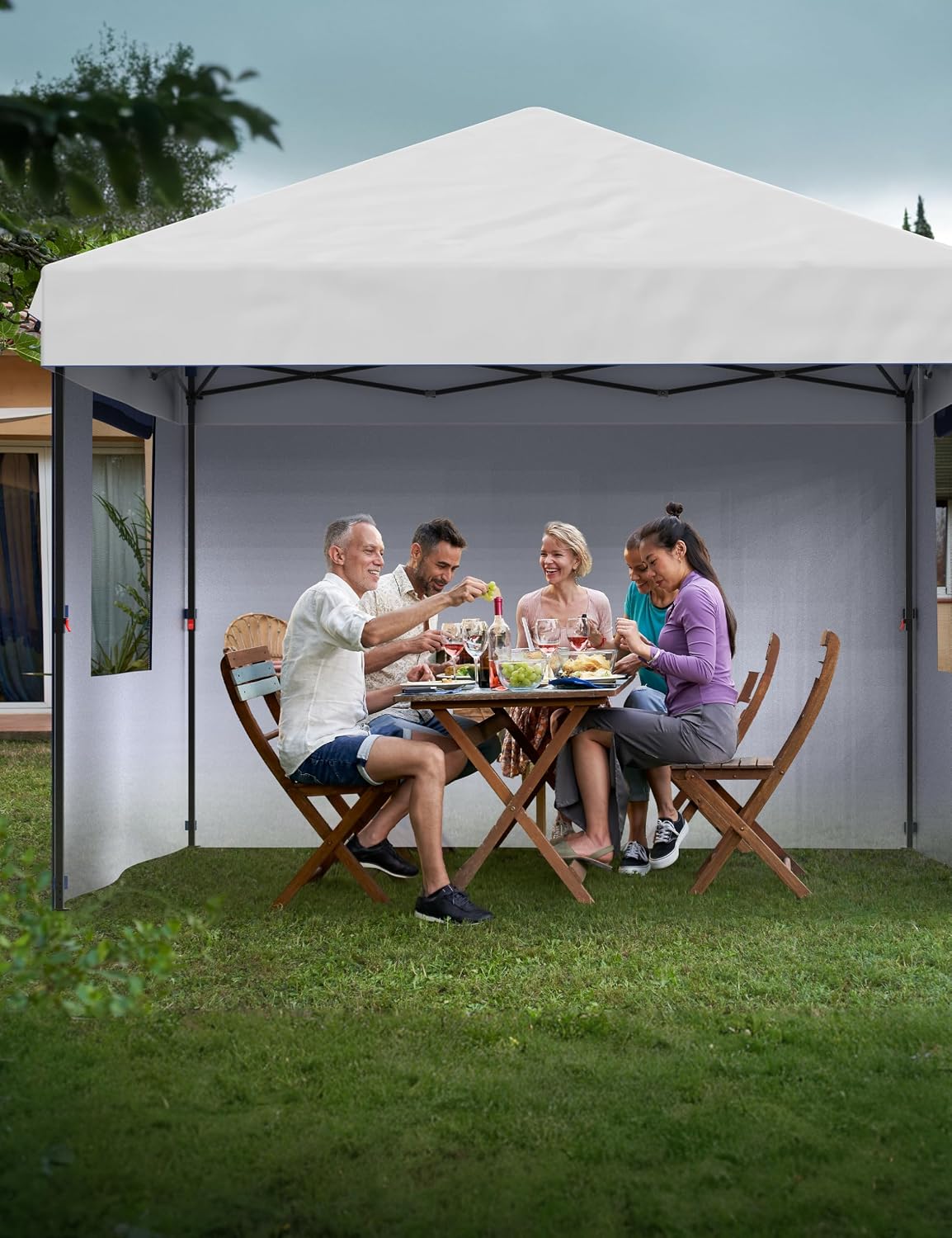 GAOMON 10'x10' Pop Up Canopy Tent with 4Pcs Sidewalls, Portable Instant Commercial Canopy with 4 Stakes, 4 Ropes, 4 Sandbags for Farmers' Market, Patio, Outdoor, Camping, White