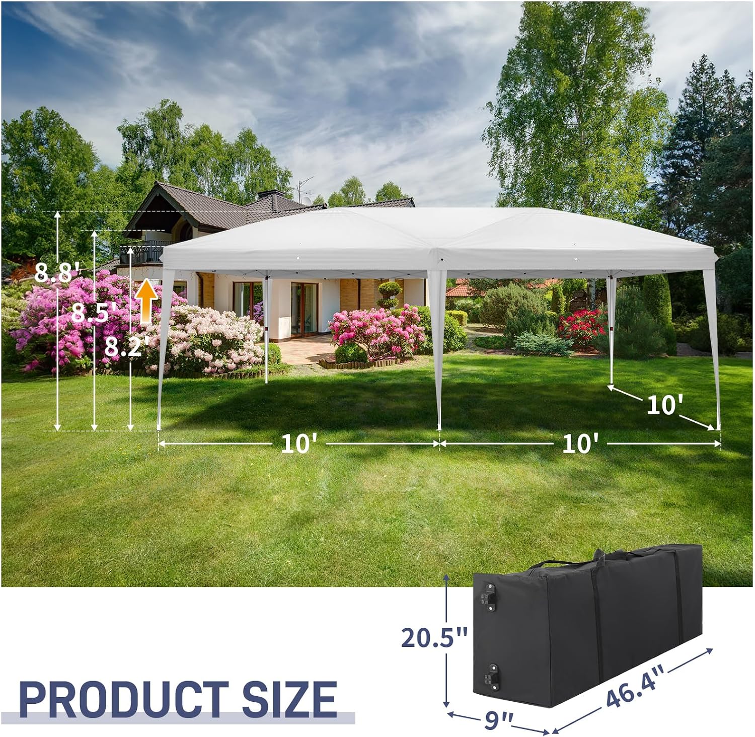 Outvita 10x20ft Ez Pop Up Canopy, Portable Instant Canopy Tent with 4 SideWalls for Outdoor Events, Party, Wedding, Birthday,Graduation