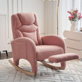 FOXHUNTER Rocking Chair Nursery, Modern Glider Chair with Adjustable Footrest and Solid Wood Legs, High Backrest Nursery Chair with Side Pocket, Rocker Armchair for Living Room Bedroom, Teddy Pink
