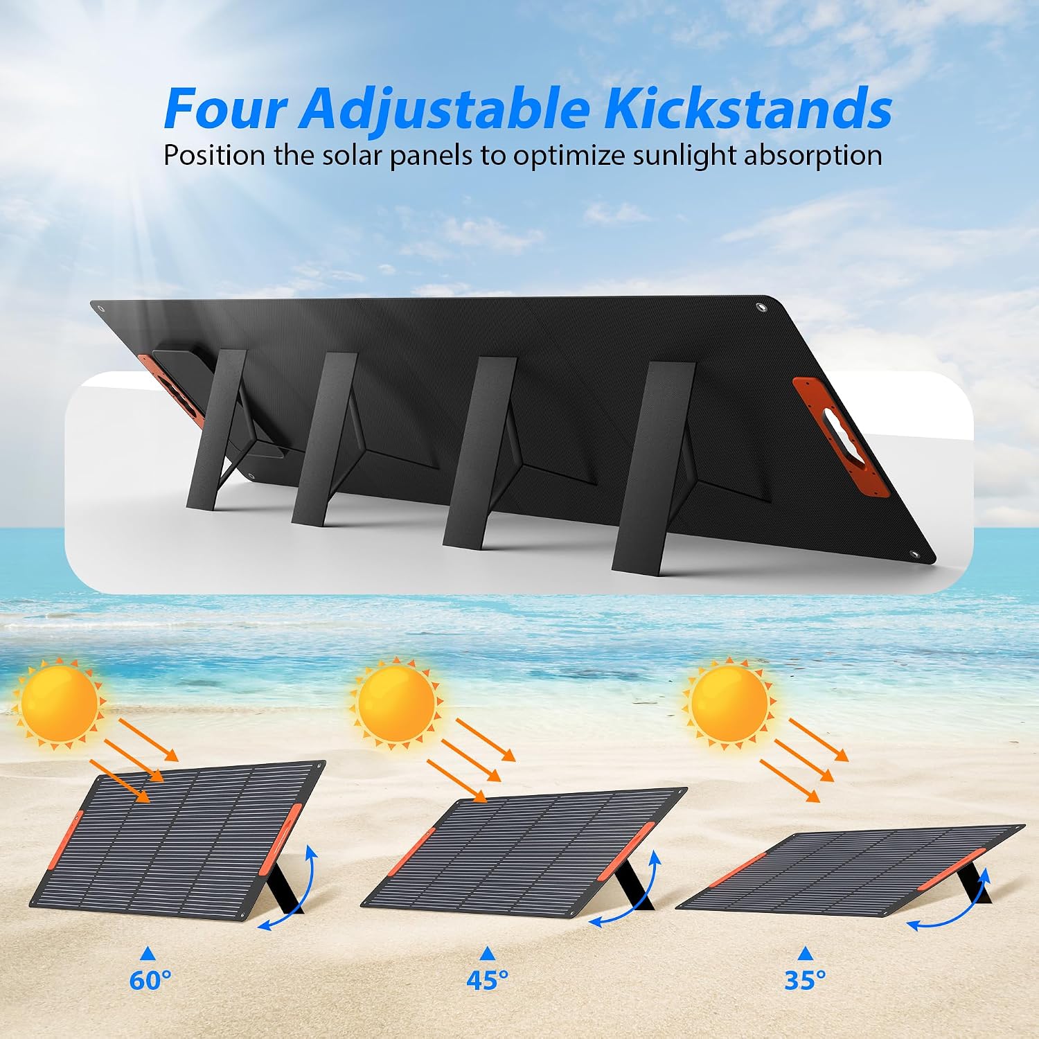 240W Portable Solar Panels for Power Station, Solar Angle Guide, Monocrystalline ETFE Foldable Solar Panel Charger with QC3.0 USB/Type-C, 20V DC Output Adjustable Kickstand for Outdoor Camping, RV