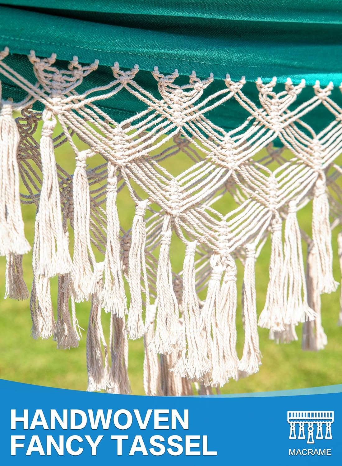 PNAEUT Handmade Tassel Hammocks, Double Hammock with Stand for Outside, Max 450 lbs Capacity, Pillow & Storage Bag Included (Aqua)