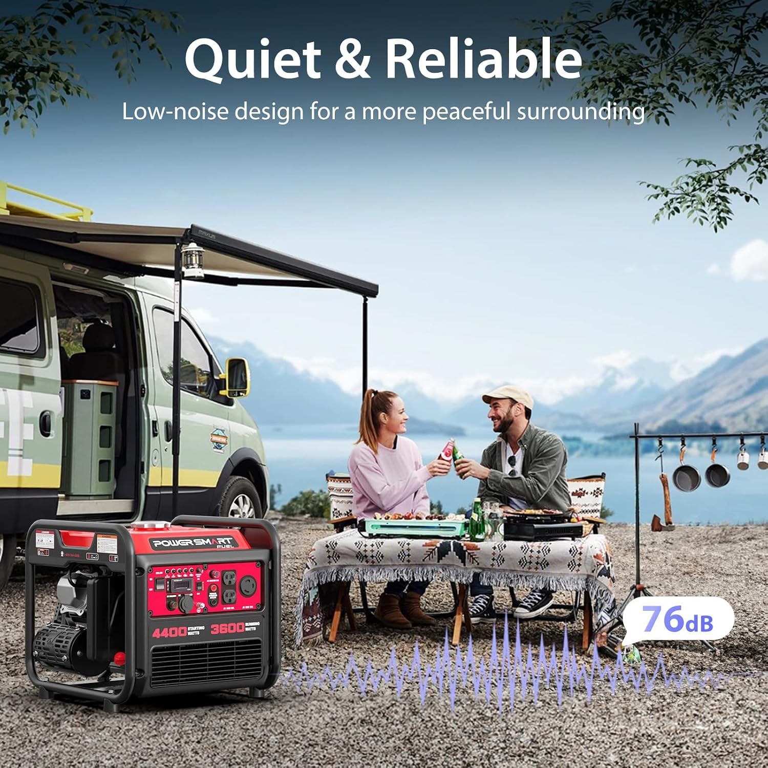 PowerSmart 4400W Portable Inverter Generator, Gas Powered, CO-Sensor, Lightweight & Quiet for Home Use and Emergency Backup, Camping, EPA Compliant