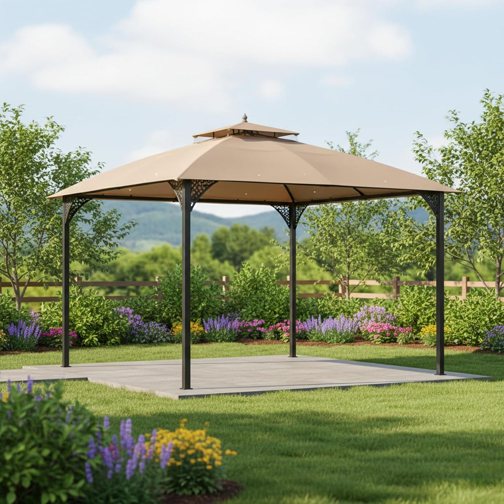 Garden Winds Reinforced RipLock 350 Replacement Canopy Top Cover Compatible with Cypress and Costway 10' x 12' Gazebo Models 24027, OP70382, SCBW0471851BA-1 - Beige