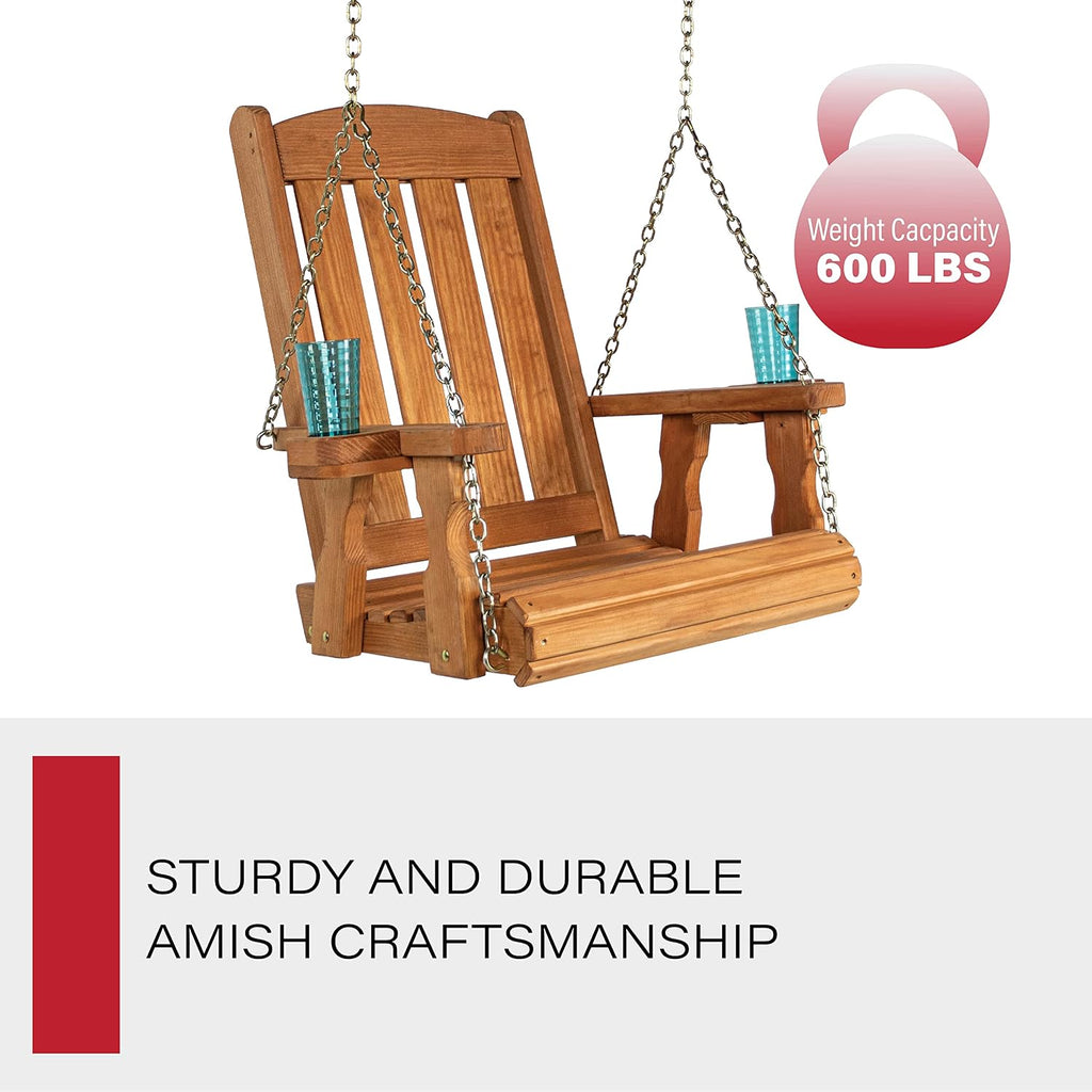 Amish Casual Heavy Duty Mission Pressure Treated Swing Chair with Cupholders (Cedar Stain)