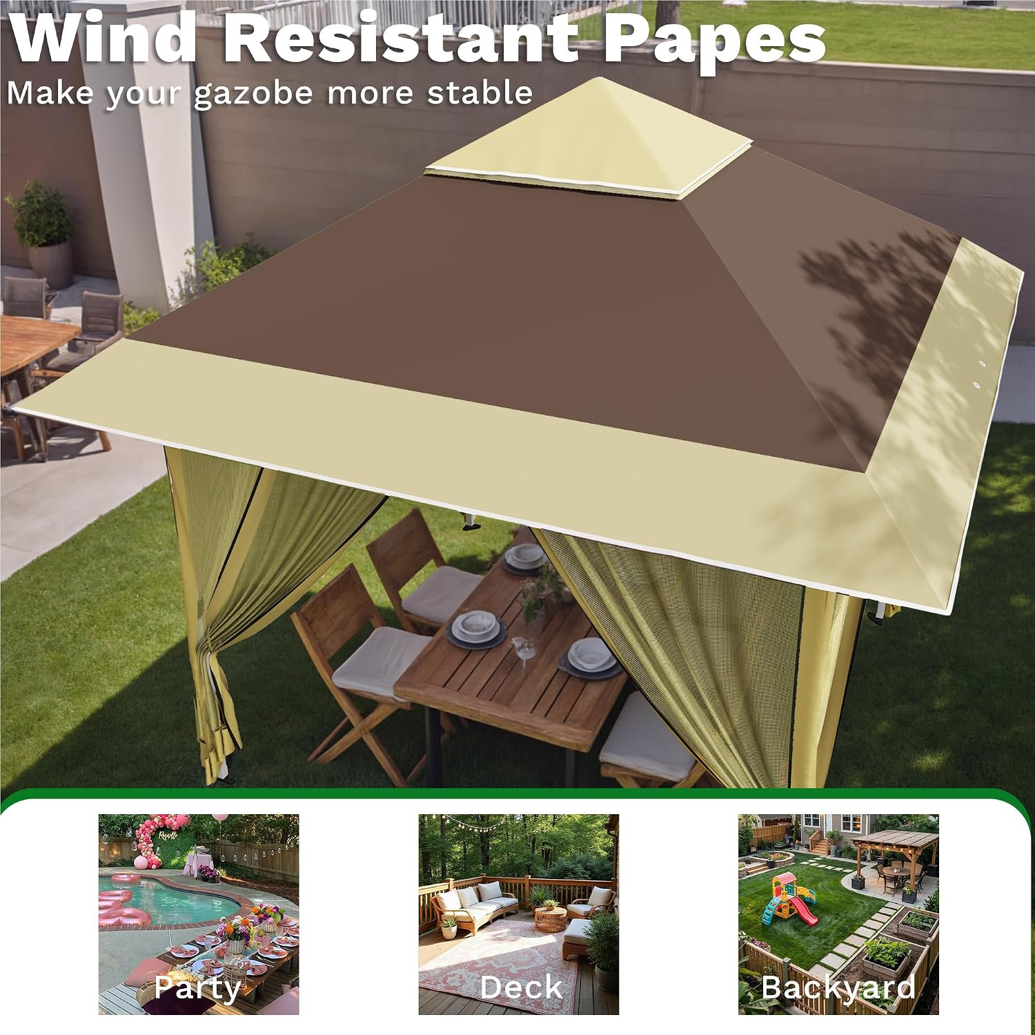 Devoko 10x10 Pop Up Gazebo Canopy Tent with Double Roof – Instant Shelter for Backyard, Garden, Party, Patio, Lawn – Portable Vented Outdoor Shade (Brown)