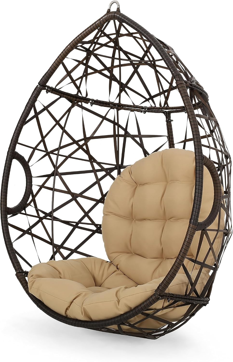Christopher Knight Home Isaiah Indoor/Outdoor Wicker Tear Drop Hanging Chair (Stand Not Included), Multi-Brown and Tan