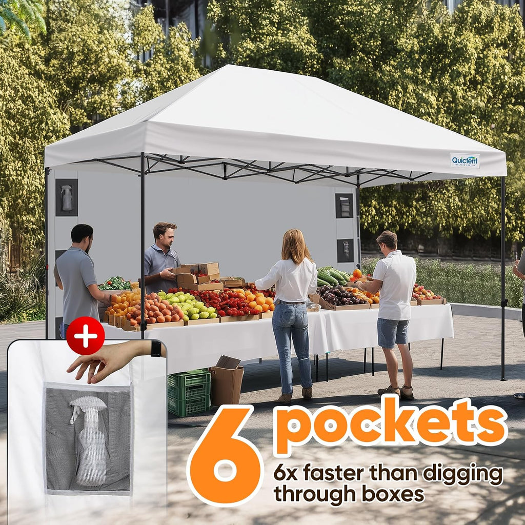 Quictent 10x15 Heavy Duty Pop up Canopy Tent with 3 Removable Sidewalls, Commercial Grade Instant Shelter with Wheeled Bag for Outdoor, Parties, Markets, 600D PU Coated UPF 50+ Sun Shield