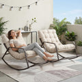 BULEXYARD Beige 2 Pcs Oversized Indoor Outdoor Lounge Royal Rocking Chair with Armrest Footrest for Napping Relaxing, Heavy Duty Patio Reclining Papasan Rocker Chair with Padded Cushion