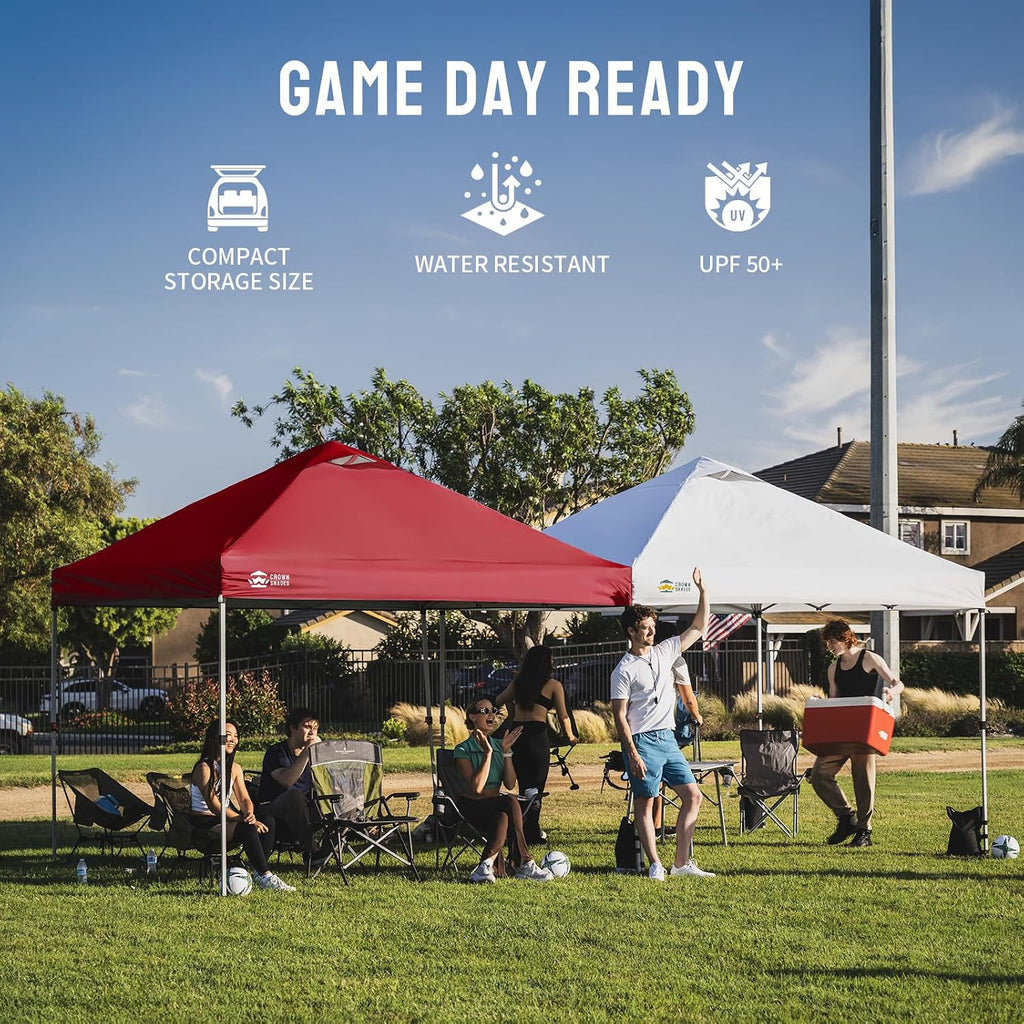 CROWN SHADES 12x12 Pop Up Canopy Outside Canopy, Patented One Push Tent Canopy with Wheeled Carry Bag, Bonus 8 Stakes and 4 Ropes, Red