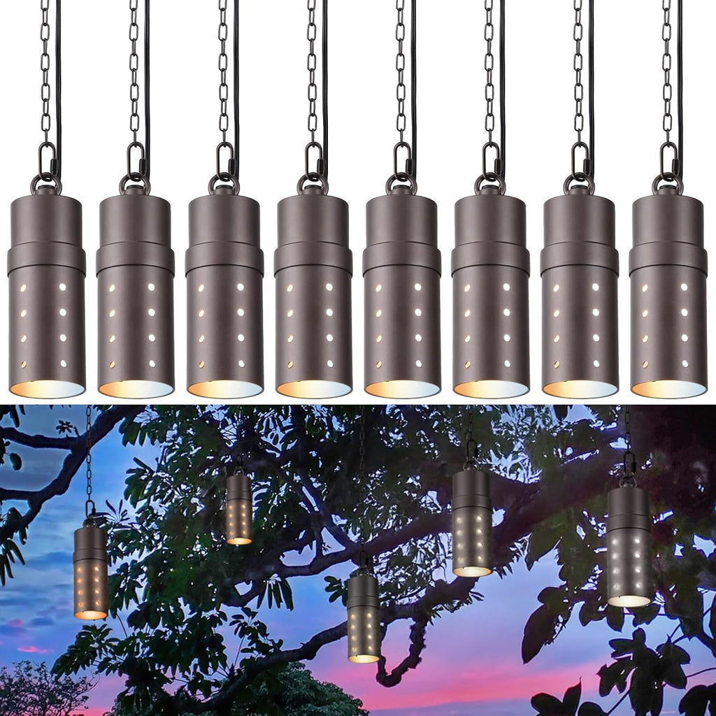 LEONLITE 8-Pack 5CCT Low Voltage Hanging Lights Outdoor, LED Landscape Pendant Lights, ETL Listed, 12V Hanging Tree Light for Gazebo, Pergola, Garden, Aluminum, IP65, Oil Rubbed Bronze