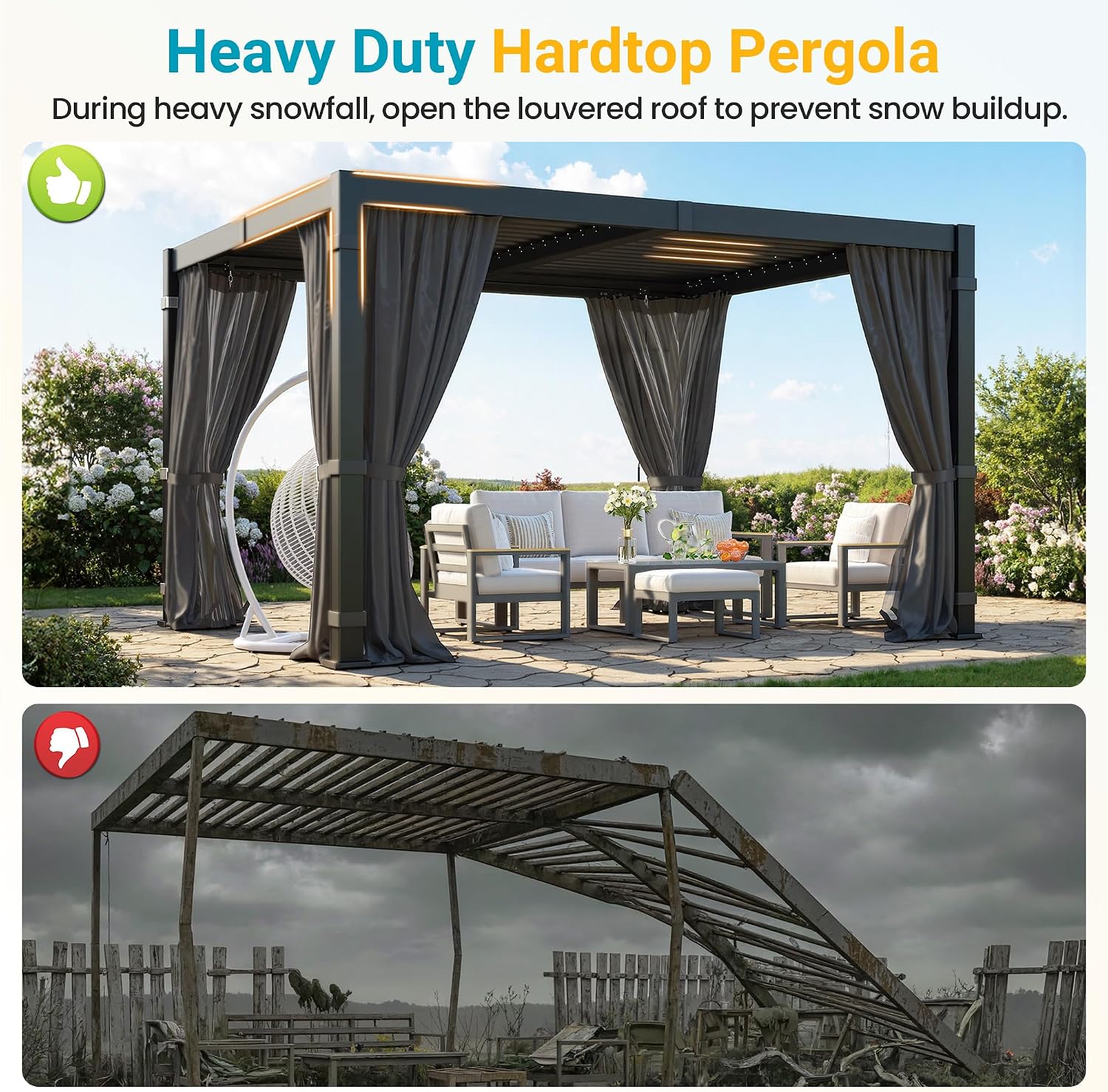 10' x 12' Louvered Pergola, Outdoor Pergola with Curtains & Netting, Metal Patio Pergola with Adjustable Louvers Roof and Gutter System, Metal Hardtop Gazebo for Patio, Deck, Garden, Yard, Dark Gray