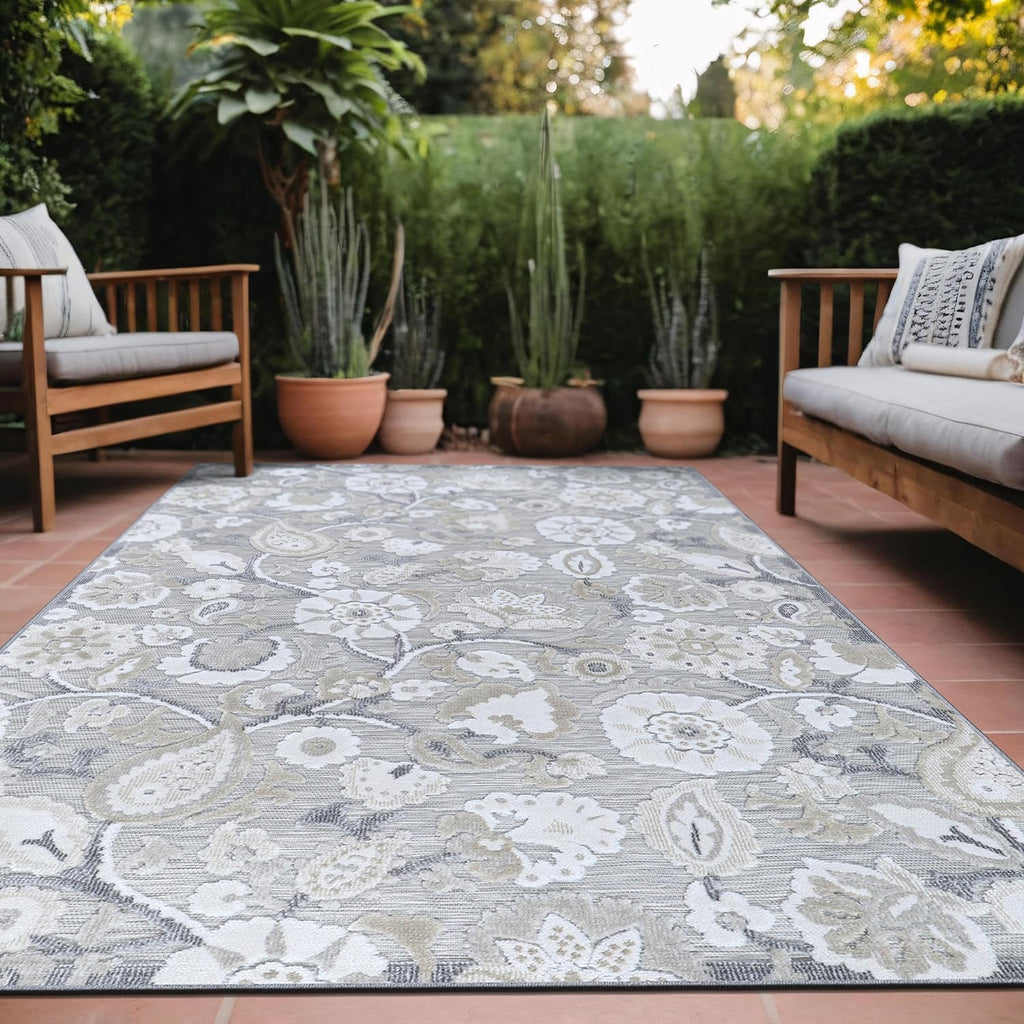 Luul Home Floral Indoor Outdoor Rugs 10x14 Large Area Rug for Living Room, Patio Decor, Kitchen, and Entryway Rug, Washable Stain Resistant Outside Carpet Beige 10 x 14