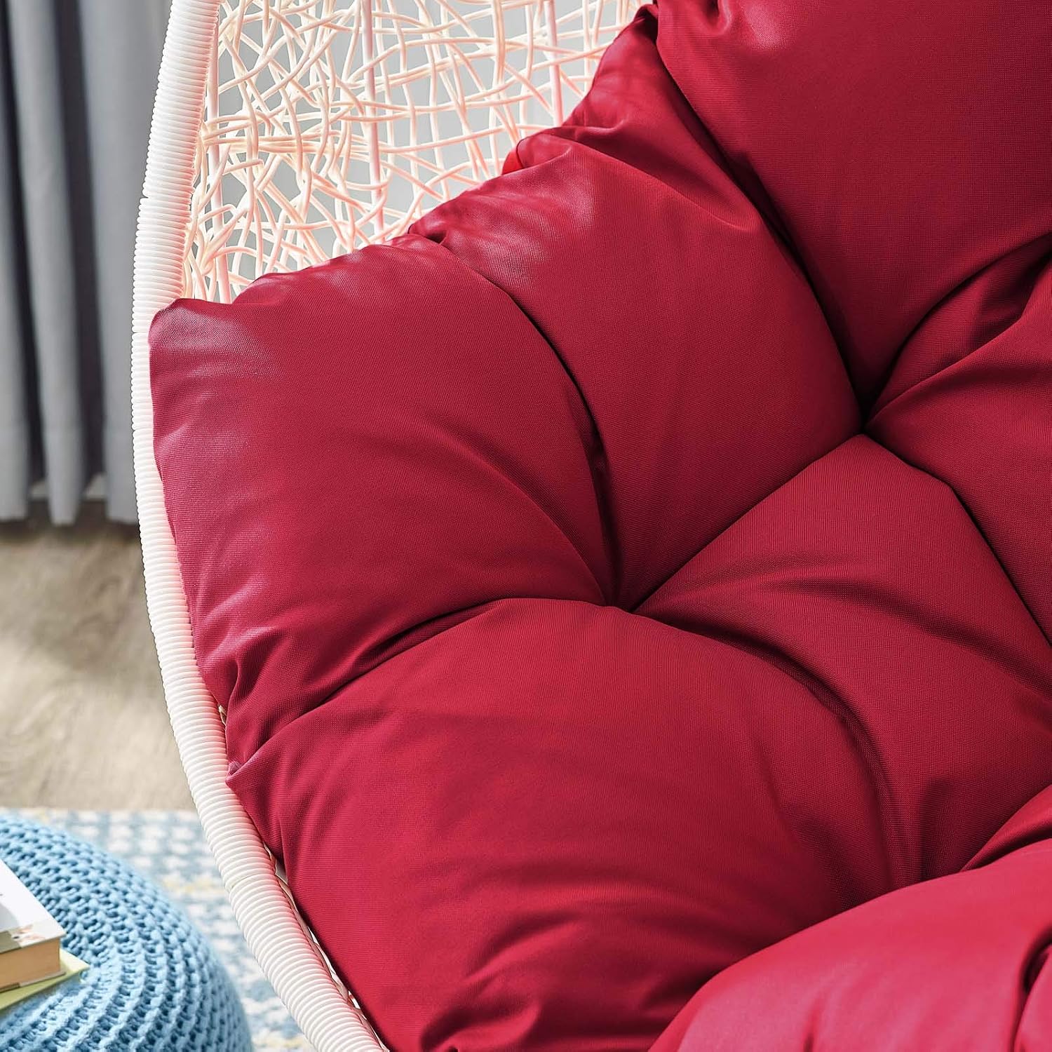 LexMod EEI-2273-WHI-RED Hide Outdoor Patio Swing Chair, White Red