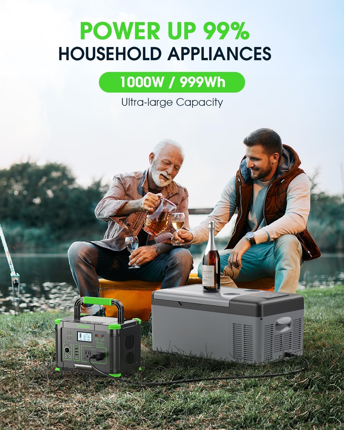 1000W Portable Power Station 999Wh, Solar Generator with 60W USB-C PD Output, Built-in BMS 110V Pure Sine Wave AC Outlet Backup Lithium Battery for Outdoors Camping Travel Emergency (Peak 2000W)