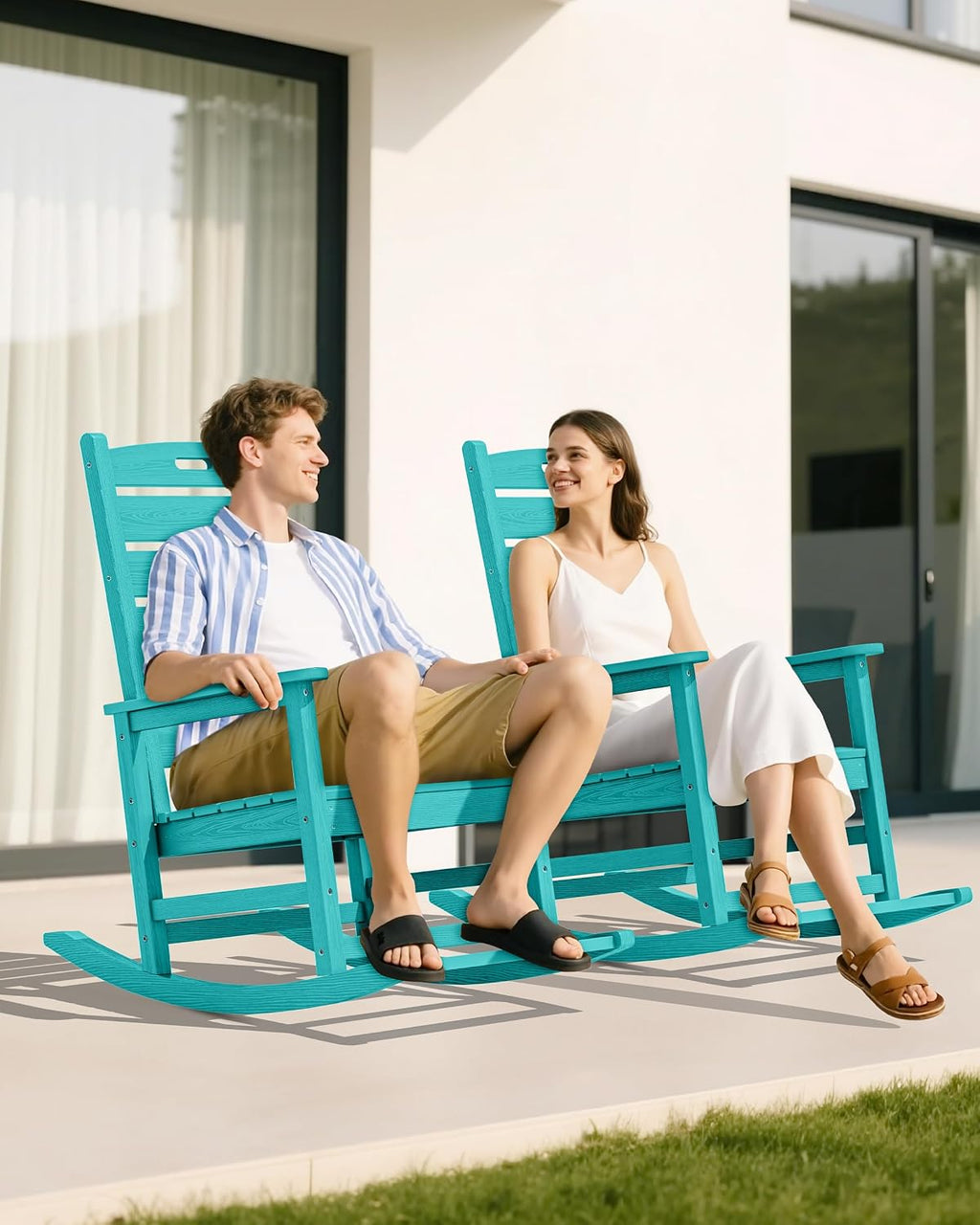 SERWALL Outdoor Rocking Chair Set of 2, Oversized HDPE Patio Rocking Chair with Footrest for Adults, All Weather Porch Rocker for Deck Patio Balcony, Aruba